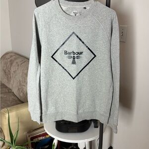 Barbour Light Gray Crewneck Sweatshirt with Navy Logo